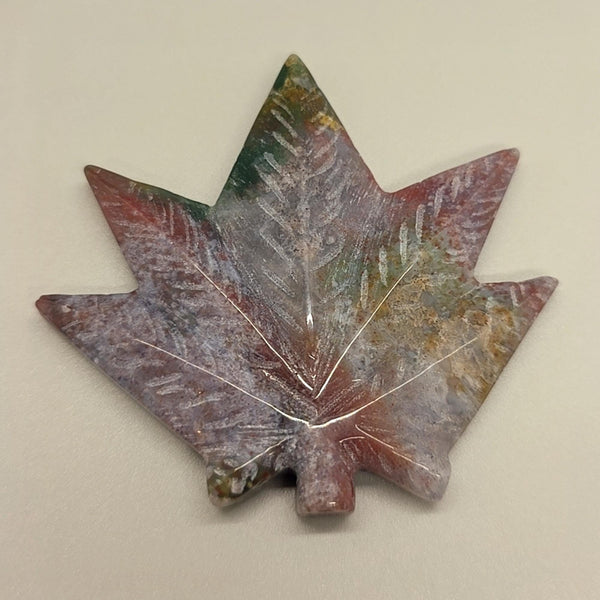 Carved Ocean Jasper Pot Leaf | Weed Crystal , Calming & Emotional Healing Gemstone Art