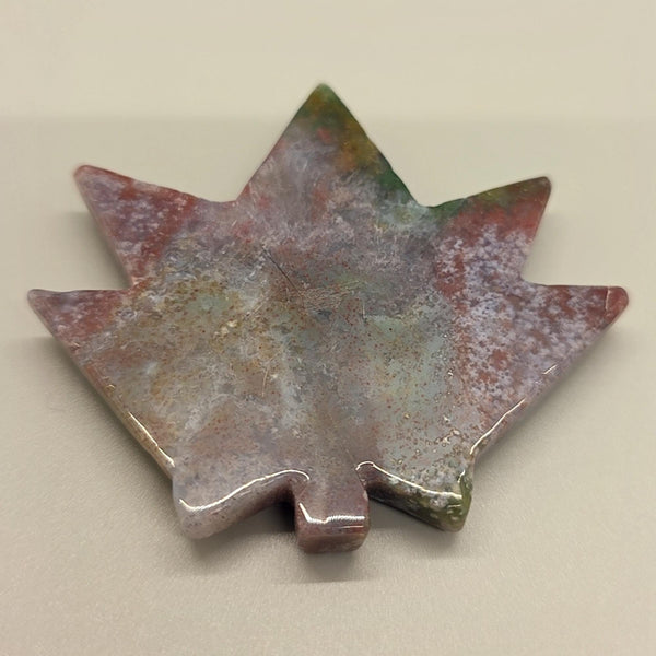 Carved Ocean Jasper Pot Leaf | Weed Crystal , Calming & Emotional Healing Gemstone Art