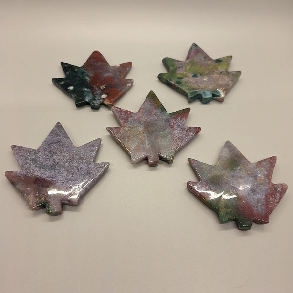 Carved Ocean Jasper Pot Leaf | Weed Crystal , Calming & Emotional Healing Gemstone Art