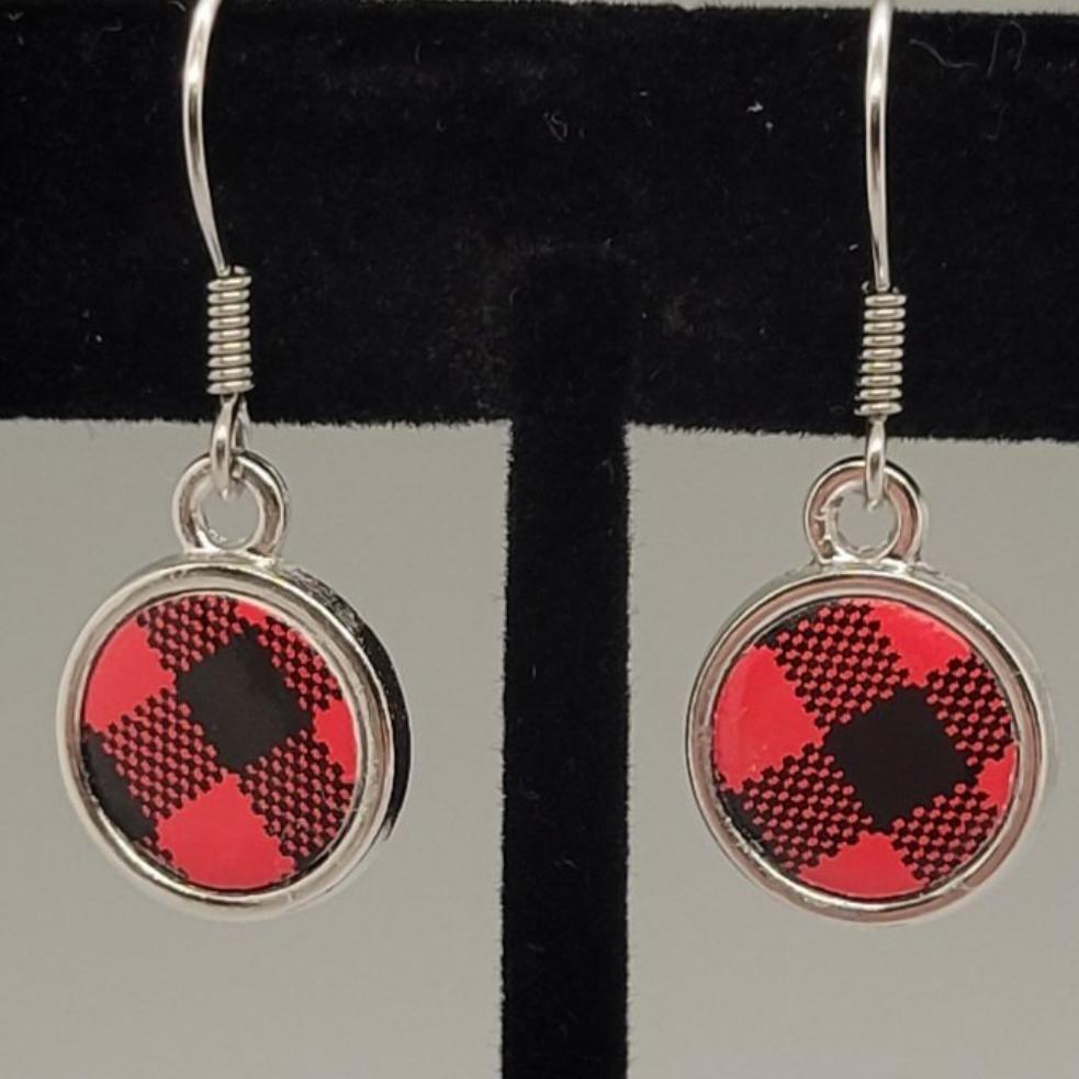 Red Buffalo Plaid Dangle Earrings