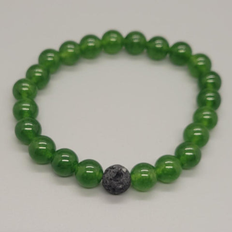 Green Jade Aromatherapy Stretch Bracelet With Lava Bead