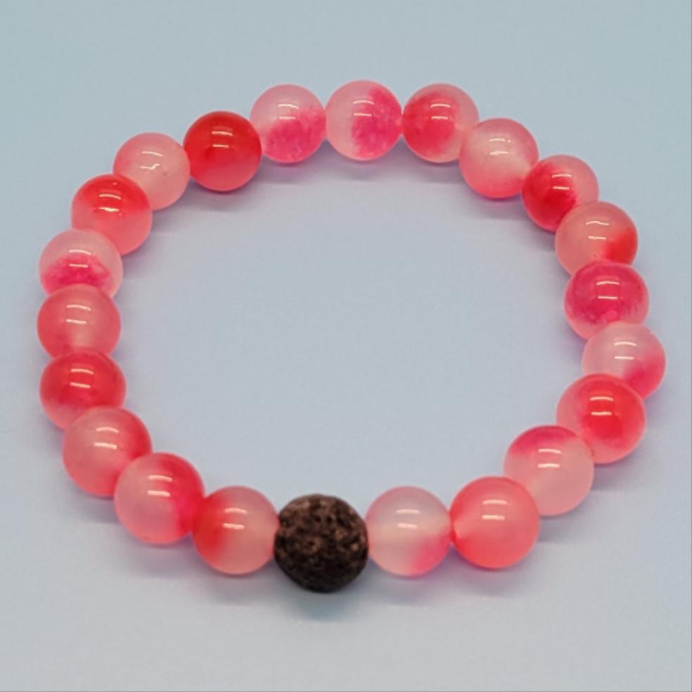 Rose Red Jade Aromatherapy Stretch Bracelet With Lava Bead