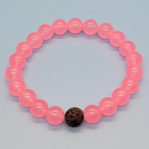 Pink Jade Aromatherapy Stretch Bracelet With Lava Bead