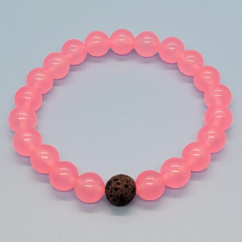 Pink Jade Aromatherapy Stretch Bracelet With Lava Bead