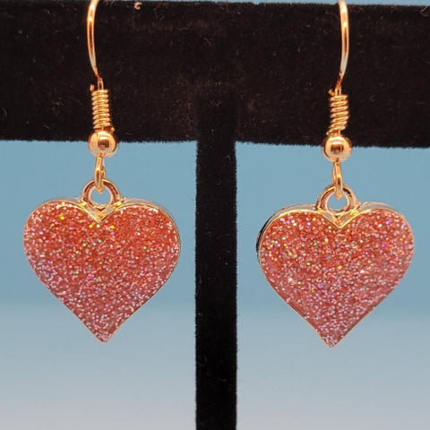 Light Pink Glitter Heart Dangle Earrings