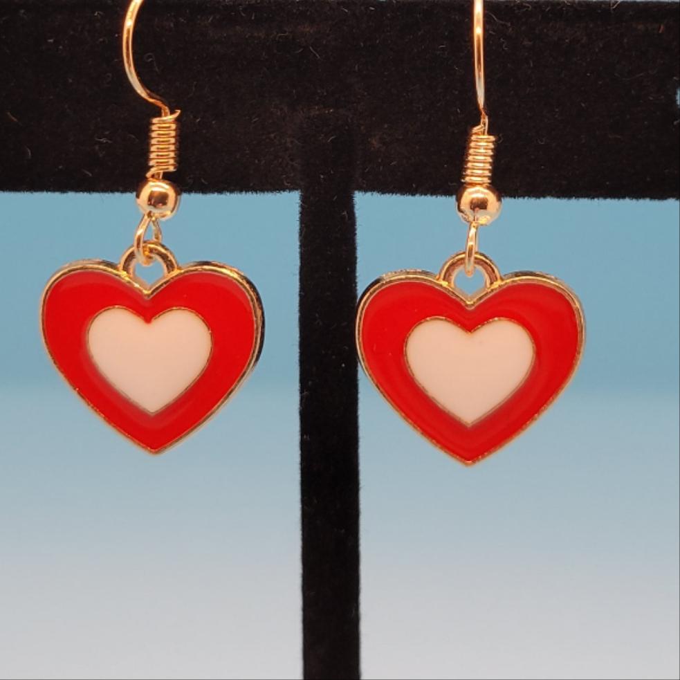 Red & White Heart Dangle Earrings