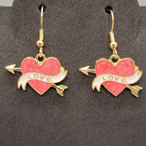 Love Glitter Heart Dangle Earrings