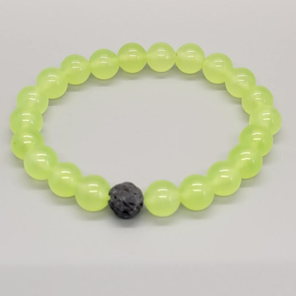 Lime Green Jade Aromatherapy Stretch Bracelet With Lava Bead