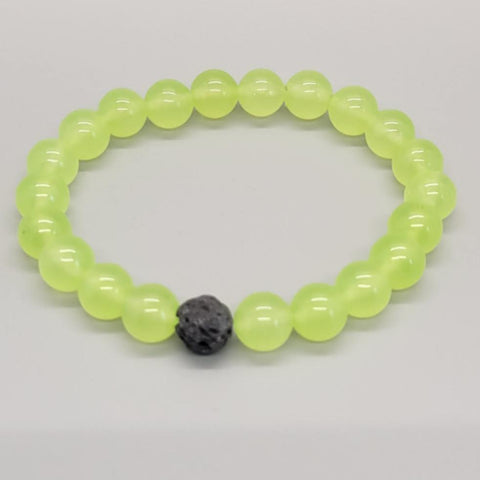 Lime Green Jade Aromatherapy Stretch Bracelet With Lava Bead