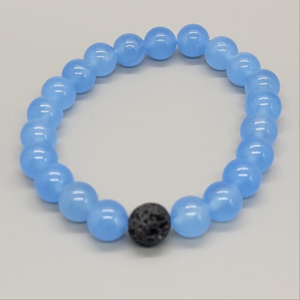 Light Blue Jade Aromatherapy Stretch Bracelet With Lava Bead