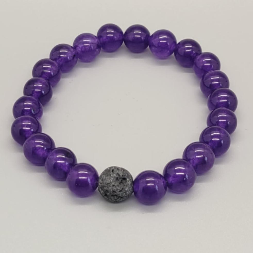 Dark Purple Jade Aromatherapy Stretch Bracelet With Lava Bead