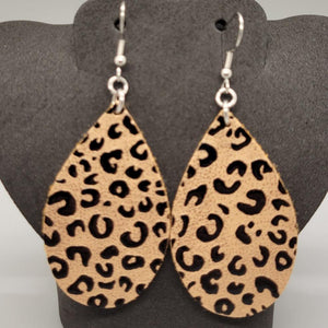 Gold Leopard Faux Leather Teardrop Dangle Earrings