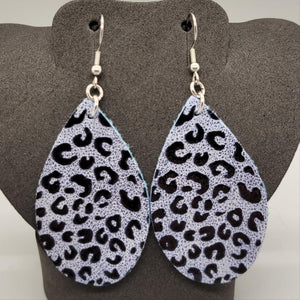 Blue Leopard Faux Leather Teardrop Dangle Earrings