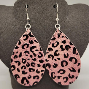 Pink Leopard Faux Leather Teardrop Dangle Earrings