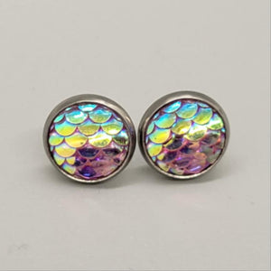 Pink Mermaid Scale Stud Earrings