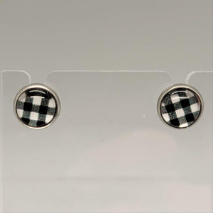 Black & White Plaid Stud Earrings