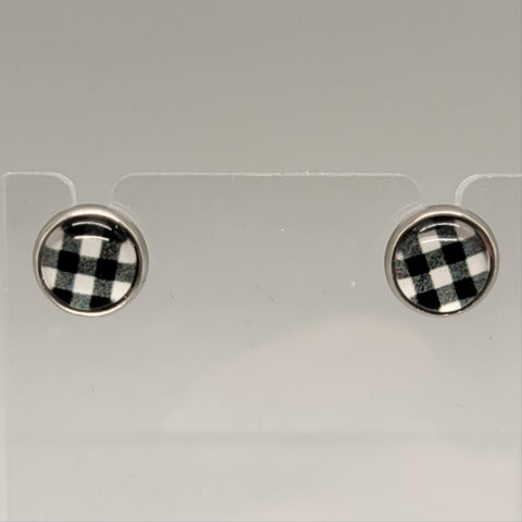 Black & White Plaid Stud Earrings