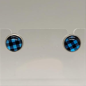 Black & Blue Plaid Stud Earrings