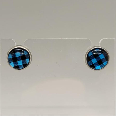 Black & Blue Plaid Stud Earrings