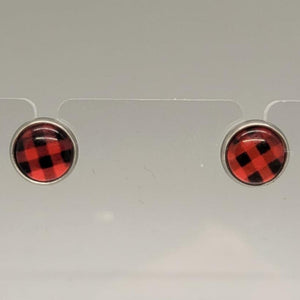 Black & Red Plaid Stud Earrings