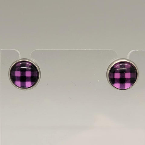 Black & Purple Plaid Stud Earrings