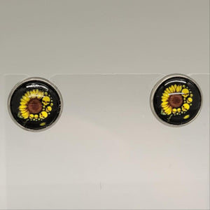 Sunflower with Skulls Stud Earrings