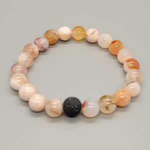 Cherry Blossom Agate Aromatherapy Stretch Bracelet With Lava Bead