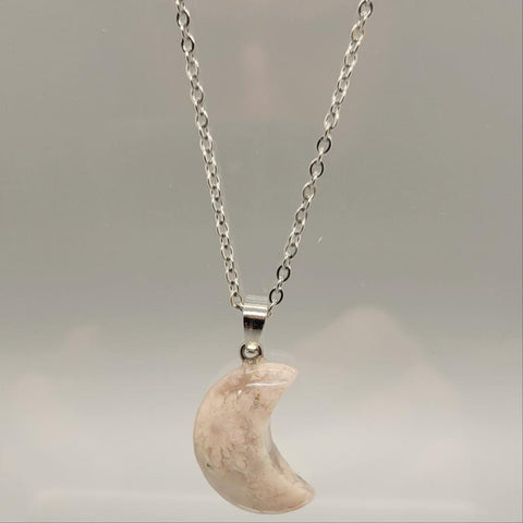 Cherry Blossom Agate Moon Natural Stone Pendent Necklace