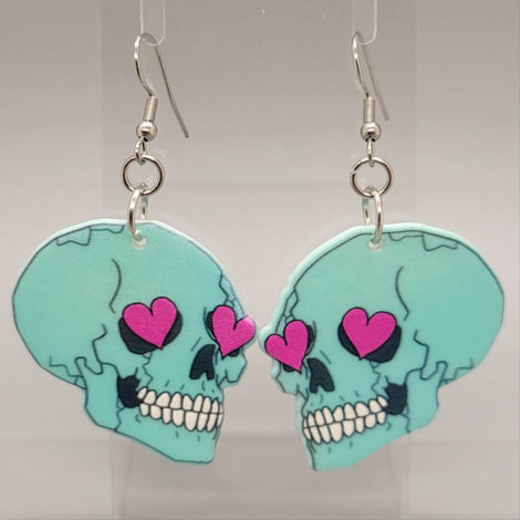 Blue Skull Dangle Earrings