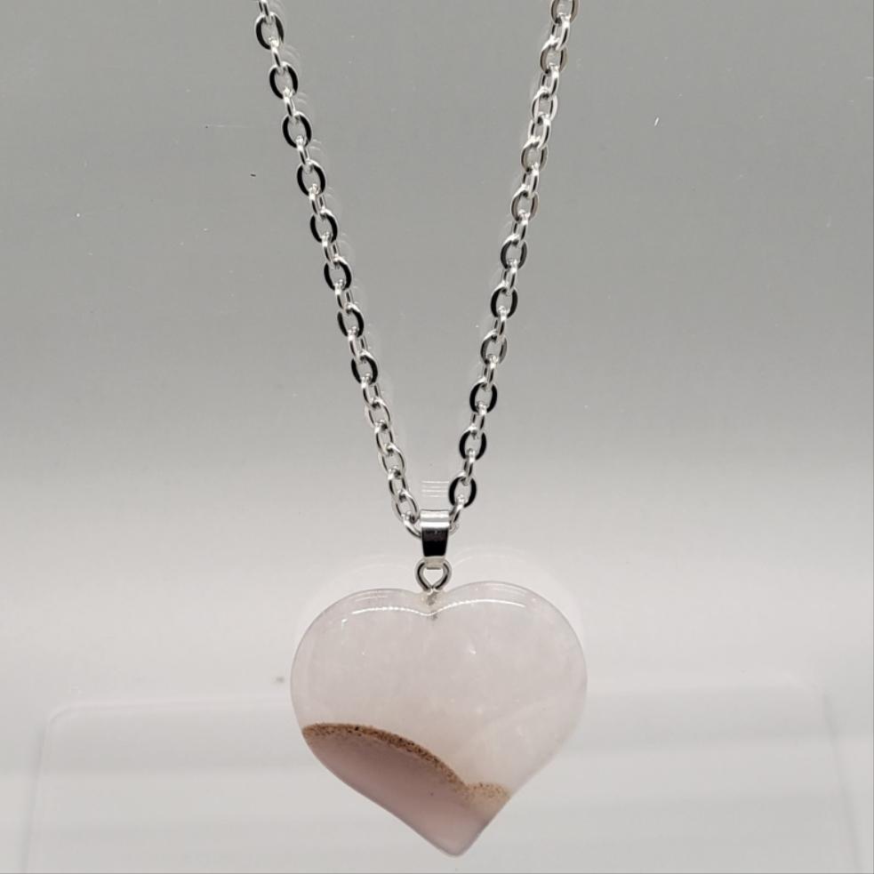 Phantom Agate Heart Natural Stone Pendent Necklace