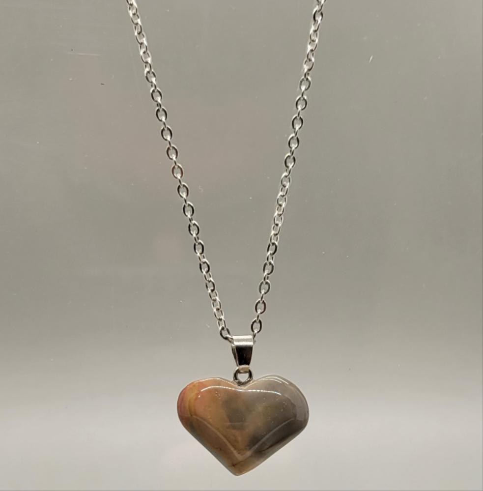 Heart Shaped Landscape Ocean Jasper Natural Stone Pendent Necklace