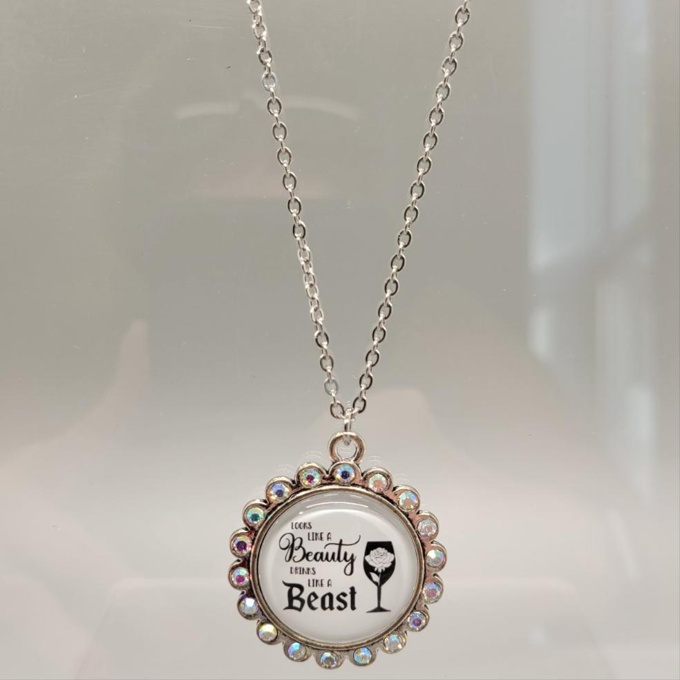 Beauty & Beast Quote Bling Necklace