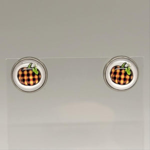 Orange Plaid Pumpkin Stud Earrings