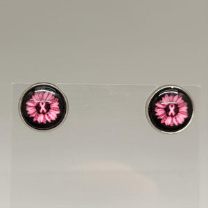 Pink Sunflower Ribbon Stud Earrings