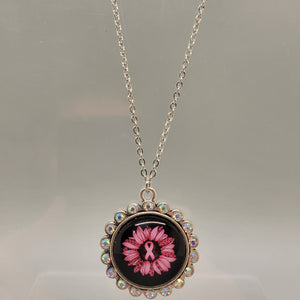 Pink Sunflower Ribbon Bling Necklace