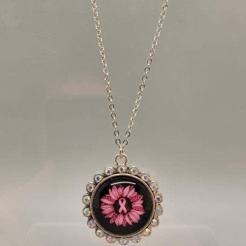 Pink Sunflower Ribbon Bling Necklace