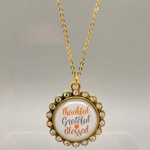 Thankful Grateful Blessed Bling Necklace