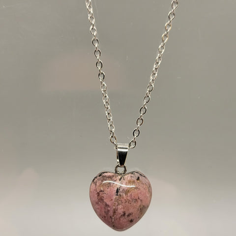 Pink Black Rhodonite Heart Natural Stone Pendent Necklace