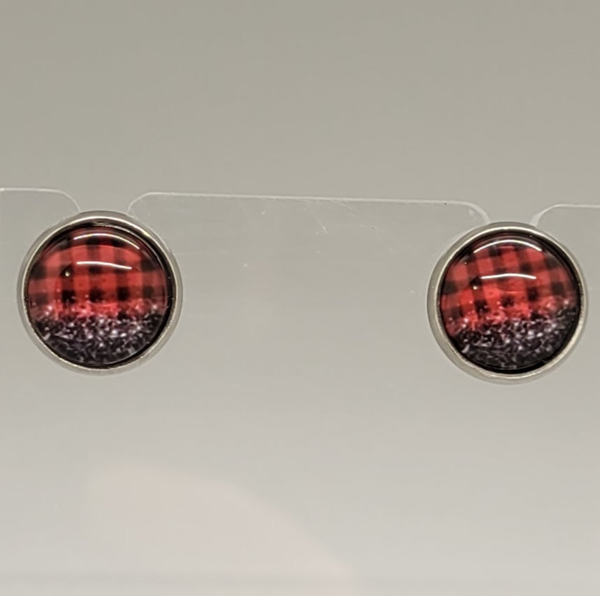 Red & Black Plaid Stud Earrings