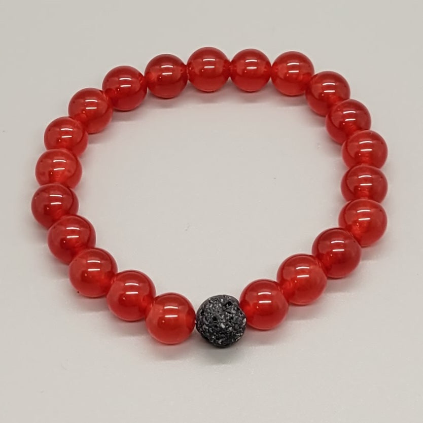 Red Jade Aromatherapy Stretch Bracelet With Lava Bead