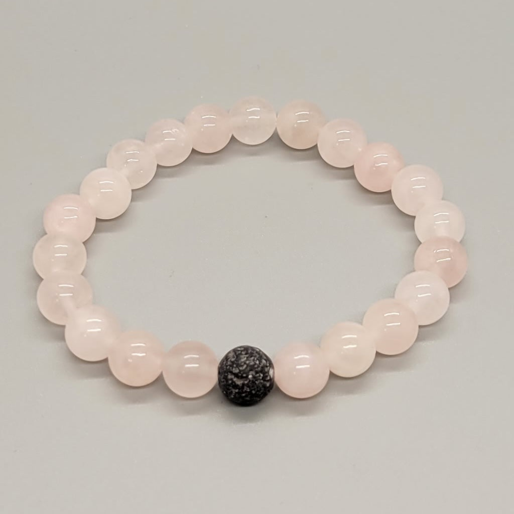 Rose Quartz Natural Stone Aromatherapy Stretch Bracelet With Lava Bead
