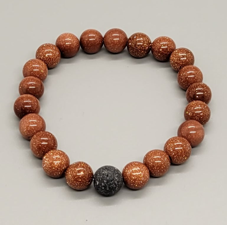 Goldstone Aromatherapy Stretch Bracelet With Lava Bead