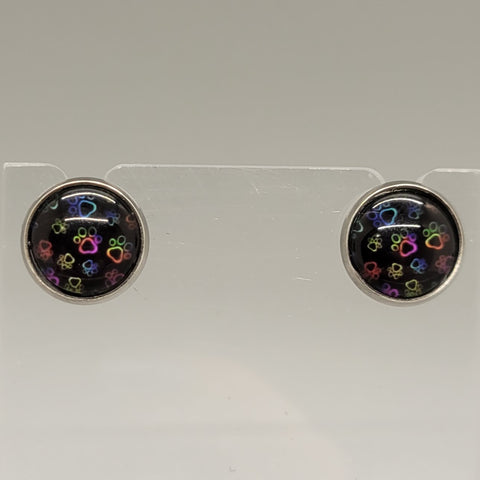 Neon Paw Print Stud Earrings