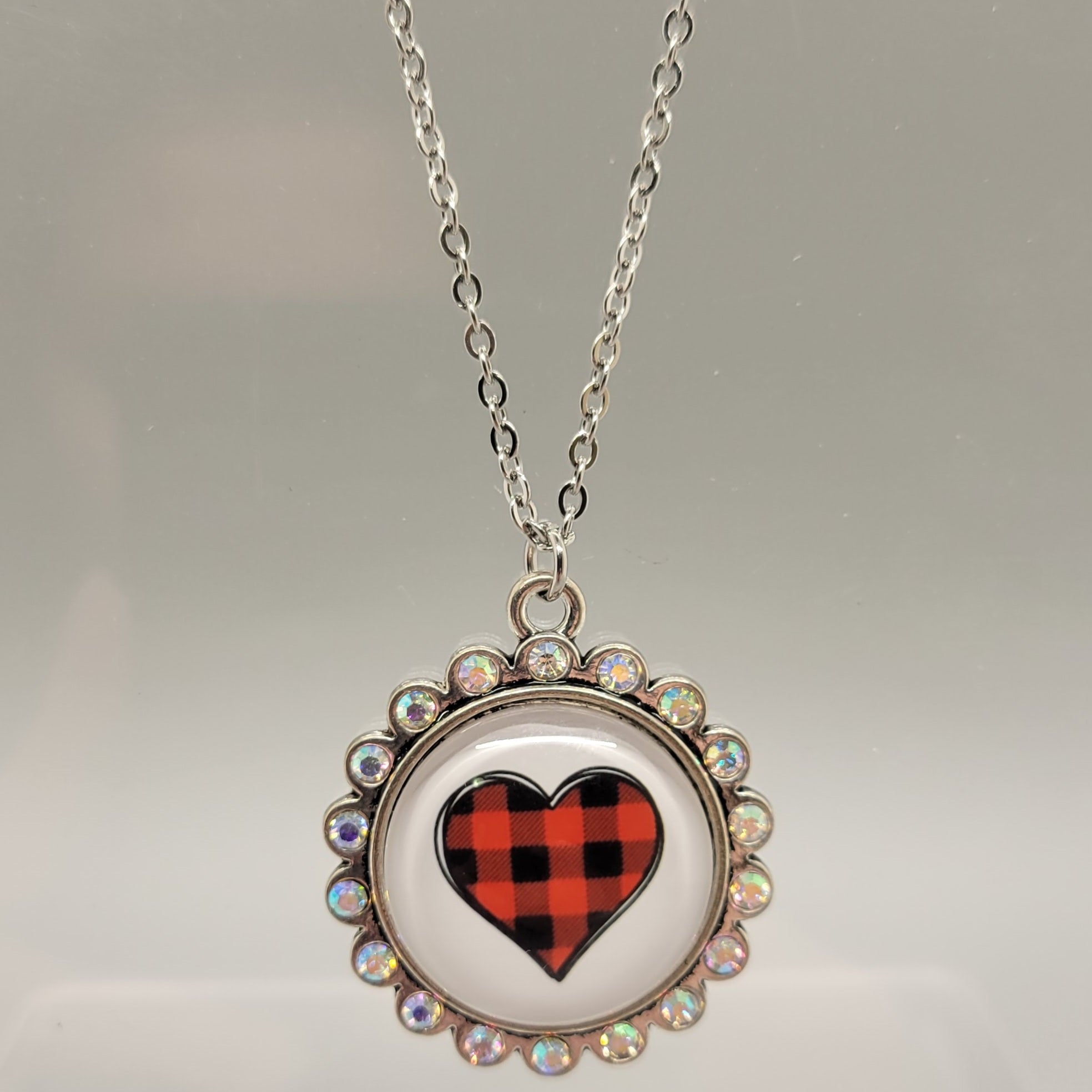 Plaid Heart Bling Necklace