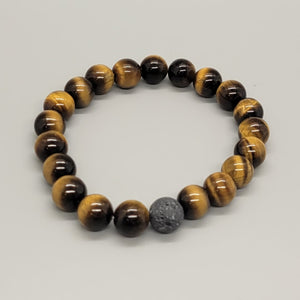 Brown Tiger Eye Aromatherapy Stretch Bracelet With Lava Bead