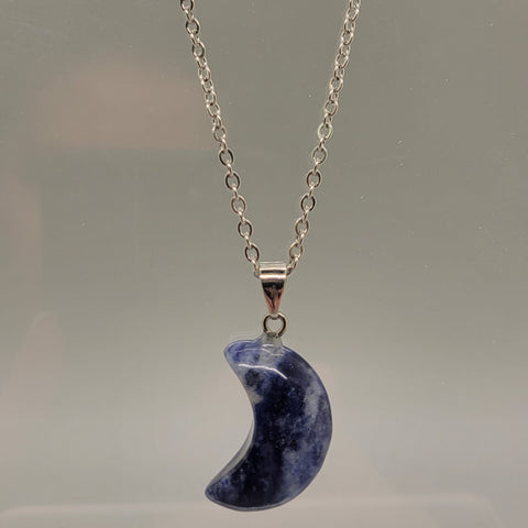 Moon Shaped Sodalite Natural Stone Pendent Necklace