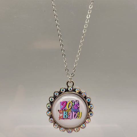 90s Baby Pendant Necklace – 18-Inch Stainless Steel Chain | Retro Millennial Jewelry