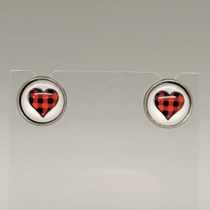 Plaid Heart Stud Earrings