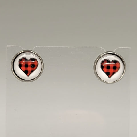 Plaid Heart Stud Earrings