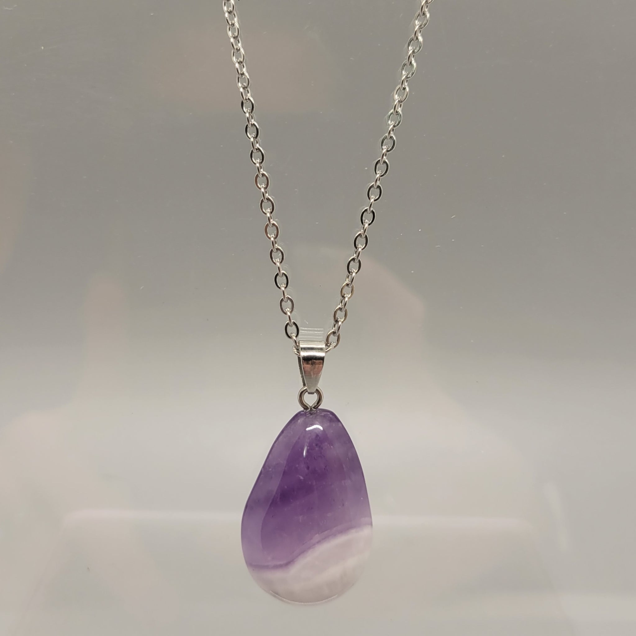 Chevron Amethyst Teardrop Natural Stone Pendent Necklace